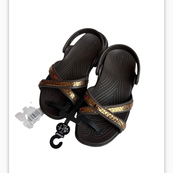 New crocs meleen metal sandal brown slides slip on straps Women’s 5 Youth 3 - Picture 4 of 6